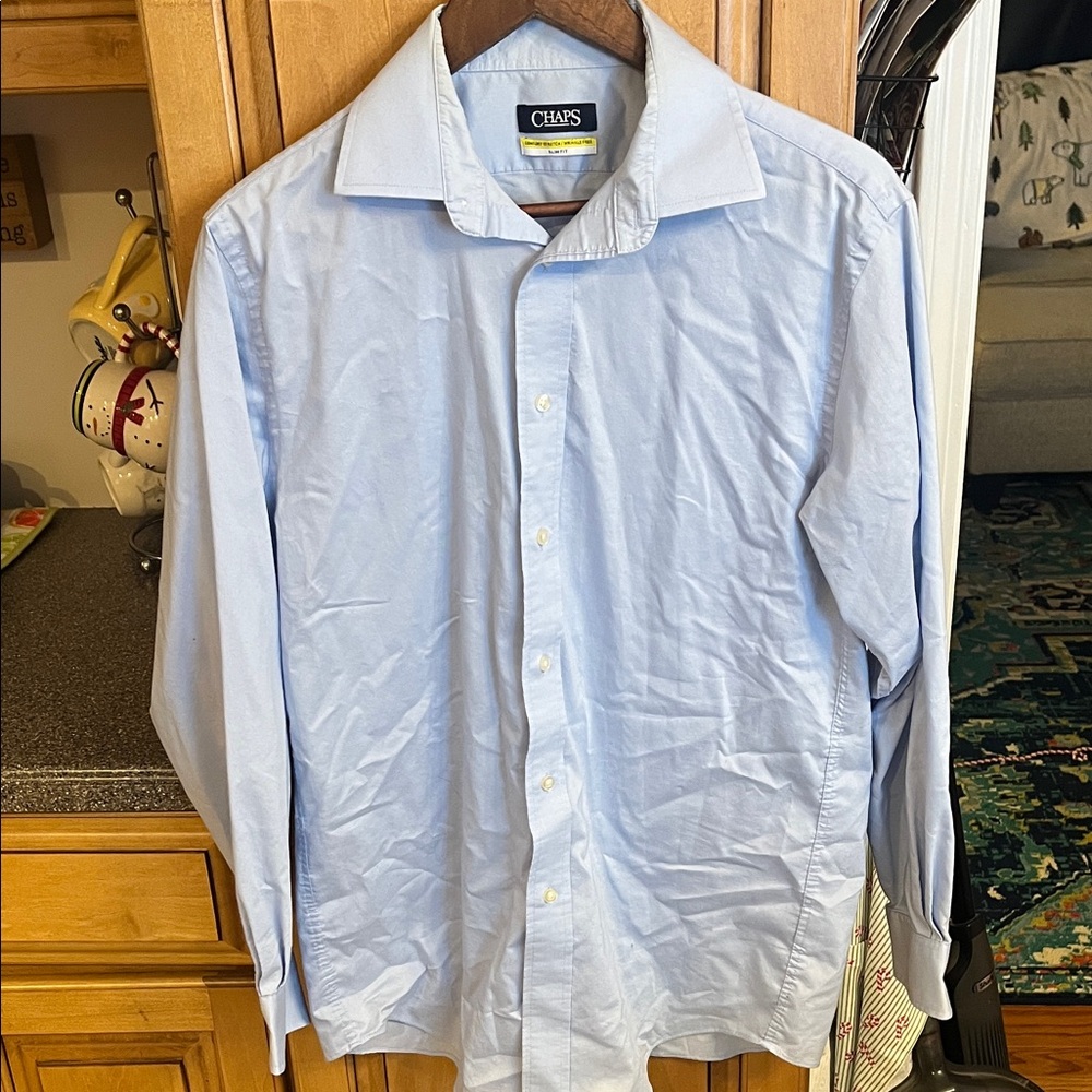Chaps Comfort Stretch Slim Fit Sky Blue Button Down Dress Shirt